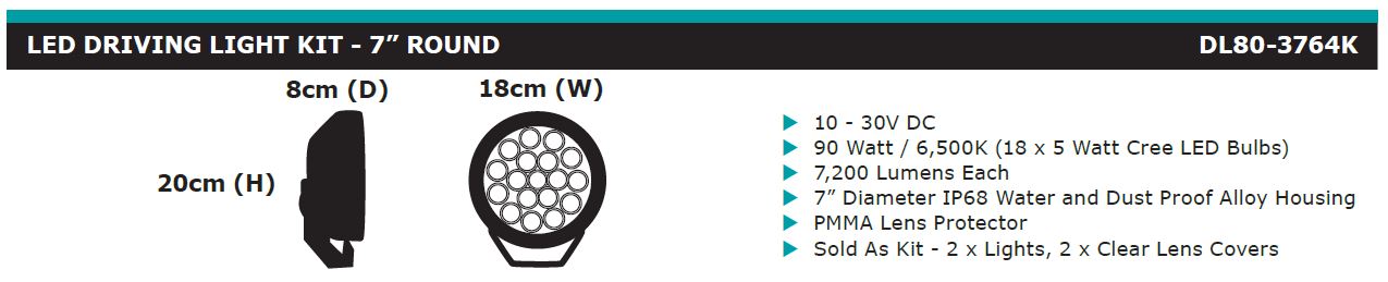 Dobinsons 7” LED Driving Light Pair with 90 Watt and 7200 Lumens per Light(DL80-3764K)