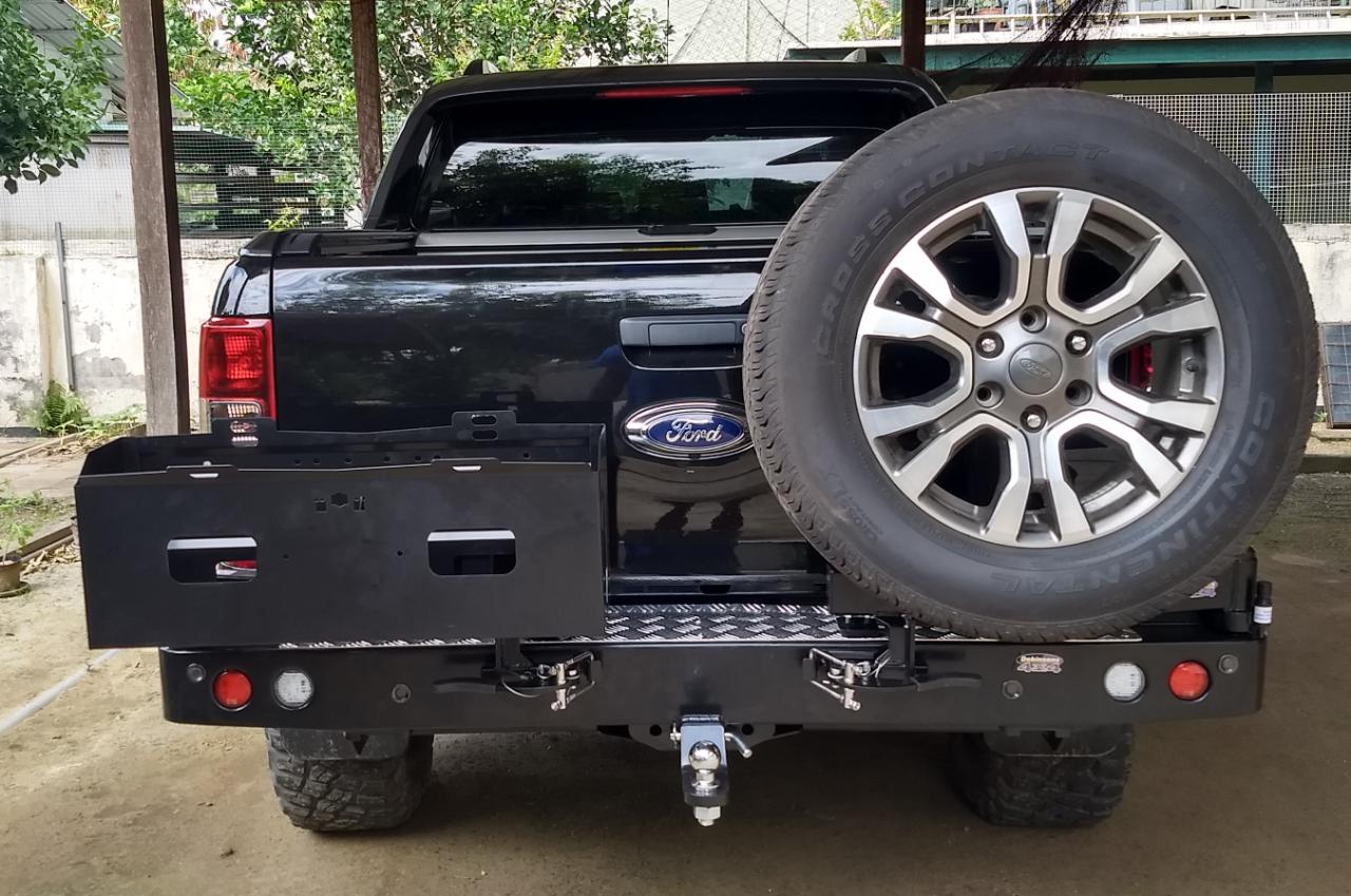 REAR BAR FORD RANGER PXII 2015+ WITH SINGLE WHEEL CARRIER & DUAL JERRY CAN HOLDER